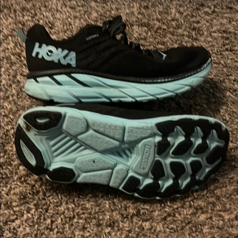 Hoka Black and Light Blue Athletic Shoes